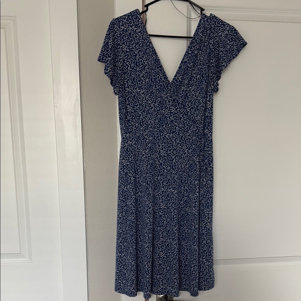 Blue Floral V Neck Dress